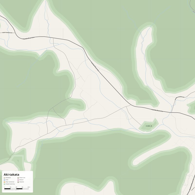 Aki-takata Map PDF — Printable Street Map Poster with House Numbers