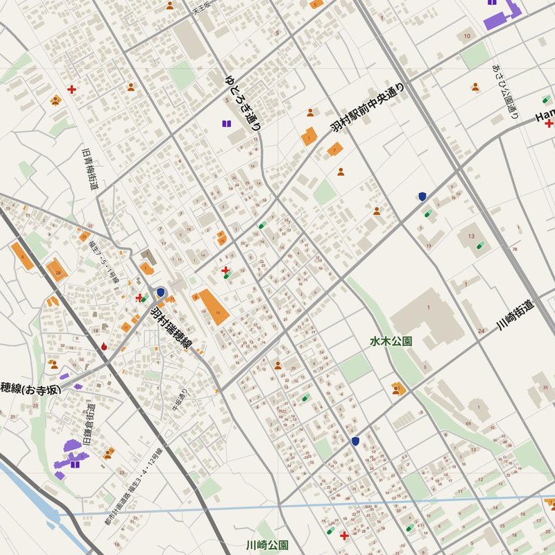 Akiruno map with house numbers, hospitals, police and fire stations — printable PDF, Japan