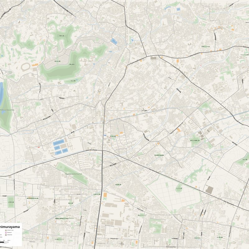 Higashimurayama Map PDF — Printable Street Map Poster with House Numbers