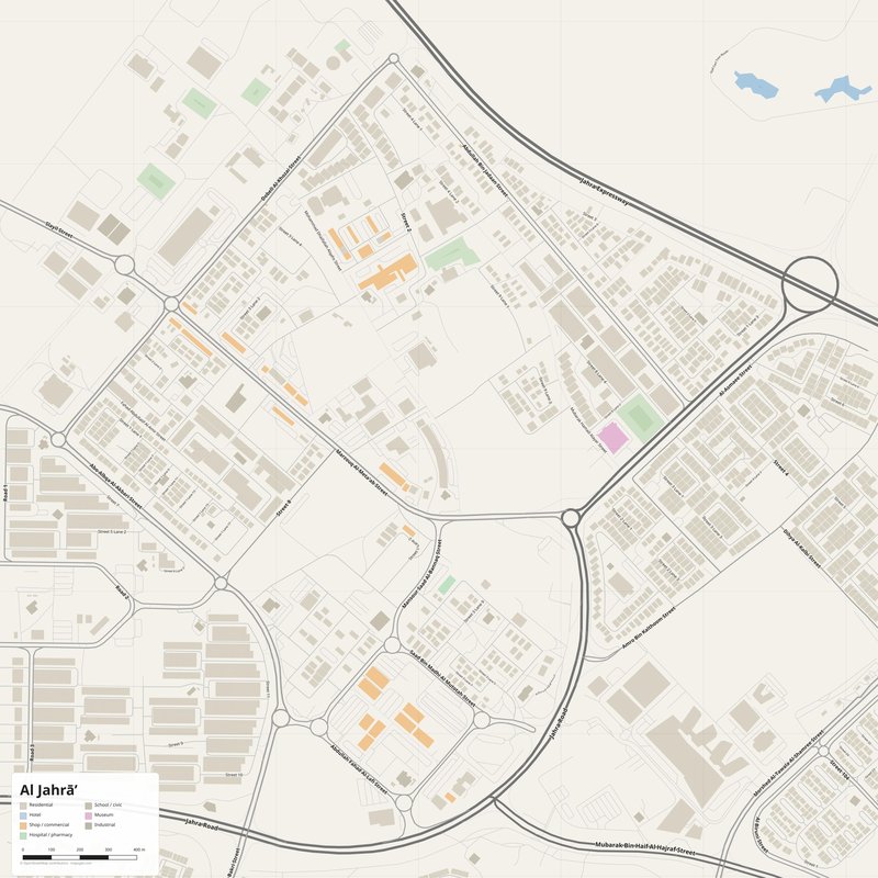 Al Jahrā’ Map PDF — Printable Street Map Poster with House Numbers