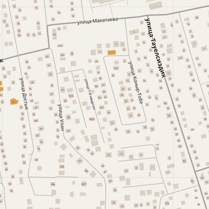 Abay map with house numbers, hospitals, police and fire stations — printable PDF, Kazakhstan
