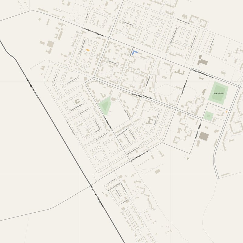 Printable street map poster of Abay, Kazakhstan