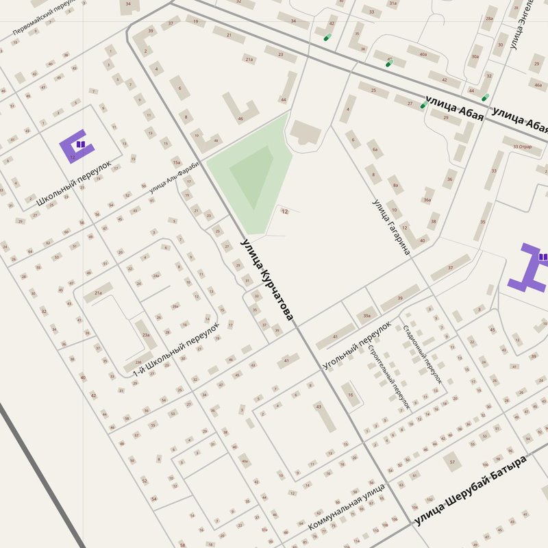 Abay map with house numbers, hospitals, police and fire stations — printable PDF, Kazakhstan