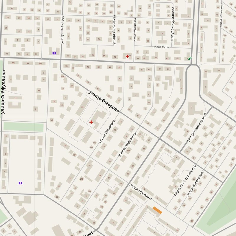 Zhezqazghan map with house numbers, hospitals, police and fire stations — printable PDF, Kazakhstan