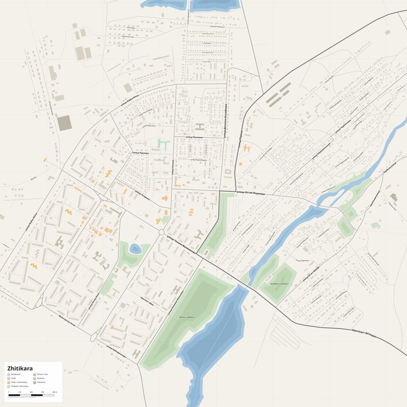 Zhitikara Map PDF — Printable Street Map Poster with House Numbers