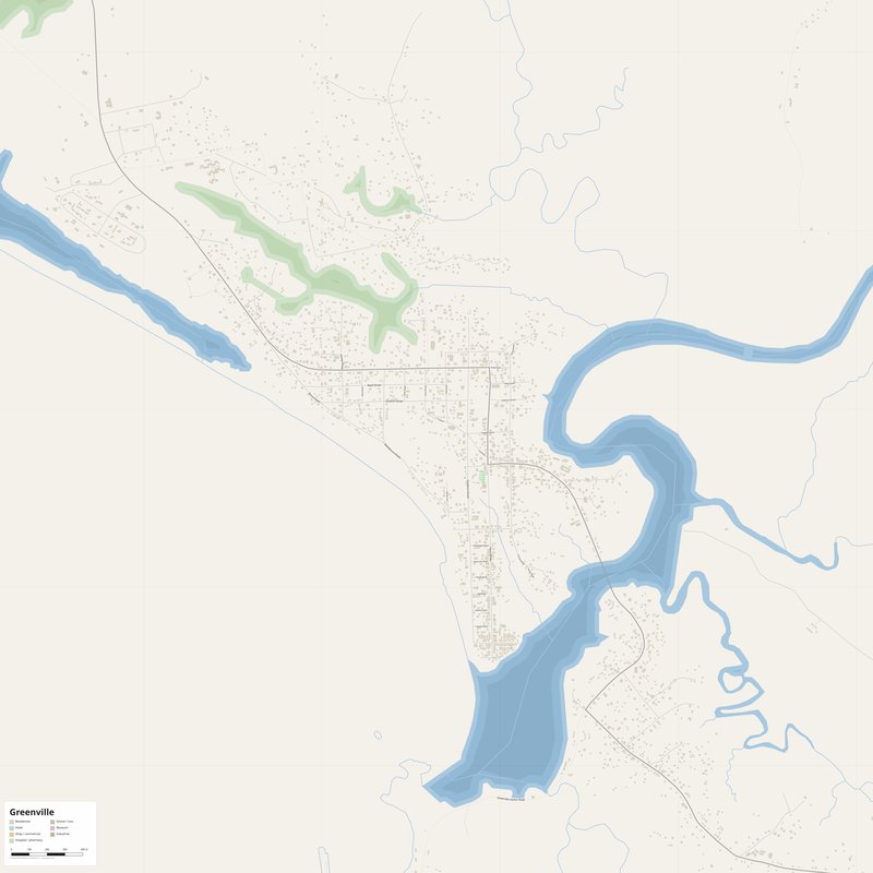 Tisknutelný plán města Greenville jako plakát, Libérie