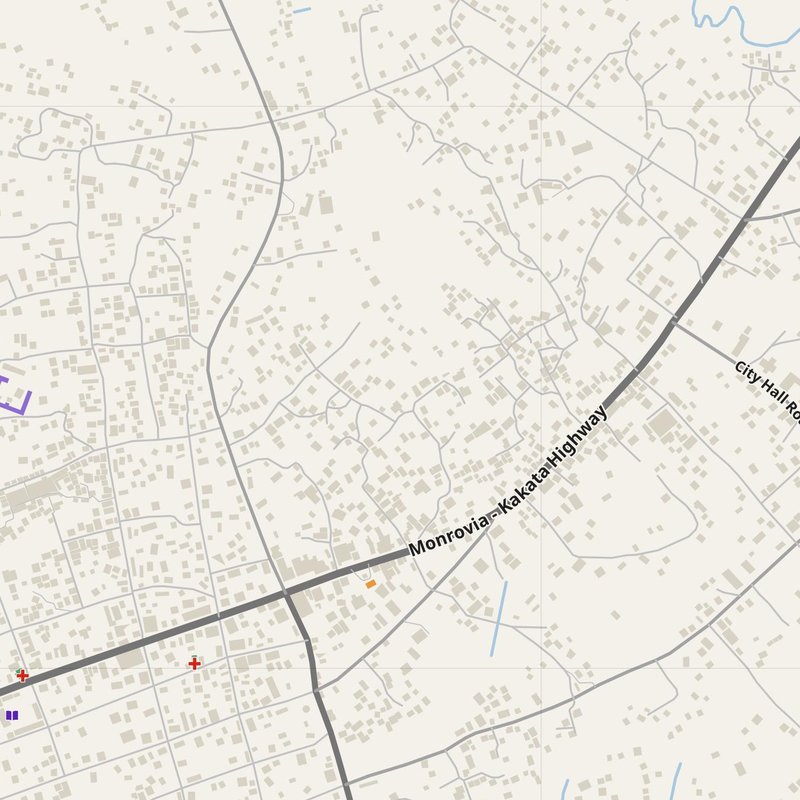 Kakata map with house numbers, hospitals, police and fire stations — printable PDF, Liberia