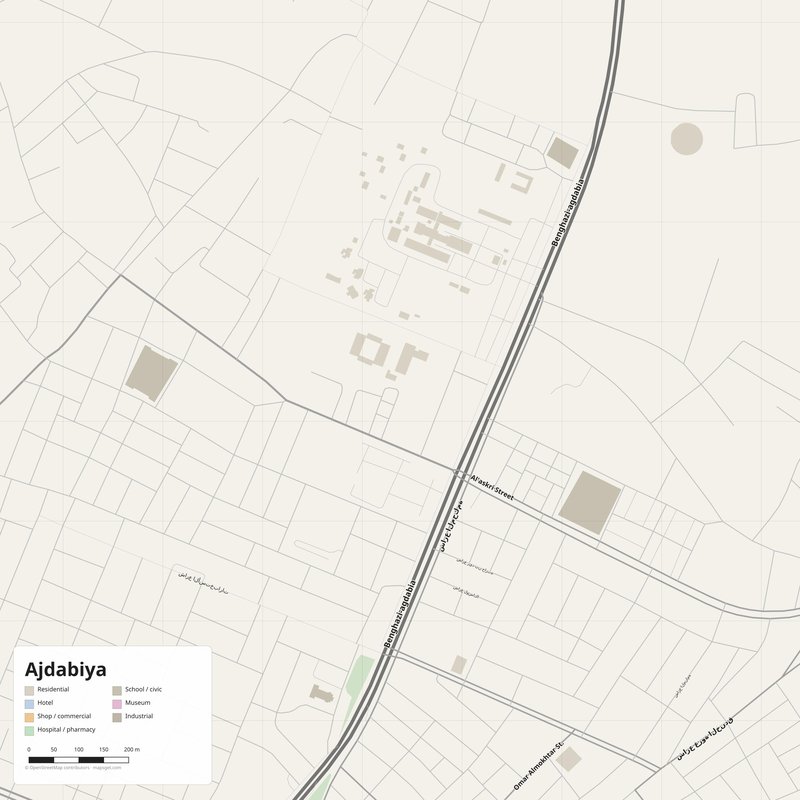 Pianta stradale stampabile di Ajdabiya come poster, Libia