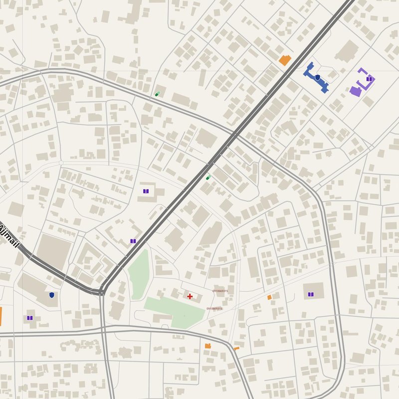 Al Ajaylat map with house numbers, hospitals, police and fire stations — printable PDF, Libya