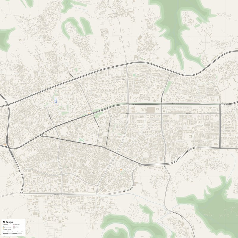 Al Bayḑā’ Map PDF — Printable Street Map Poster with House Numbers