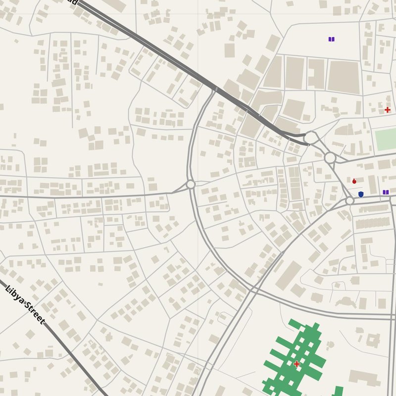 Al Jumayl map with house numbers, hospitals, police and fire stations — printable PDF, Libya