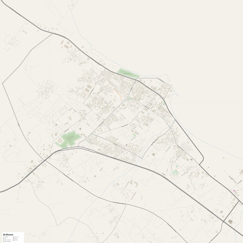 Al Khums Map PDF — Printable Street Map Poster with House Numbers