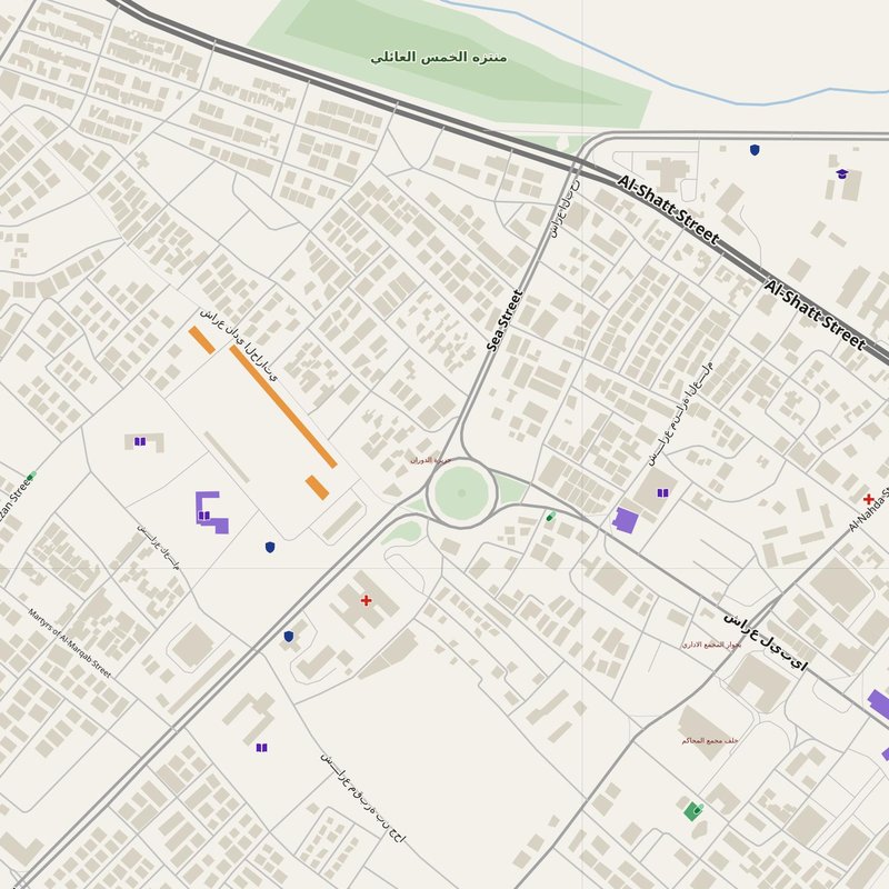 Al Khums map with house numbers, hospitals, police and fire stations — printable PDF, Libya