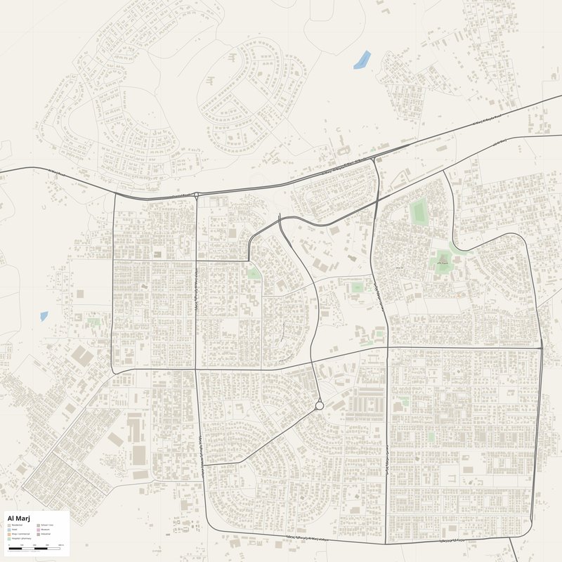 Al Marj Map PDF — Printable Street Map Poster with House Numbers