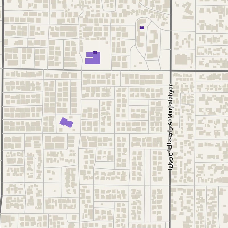 Al Marj map with house numbers, hospitals, police and fire stations — printable PDF, Libya