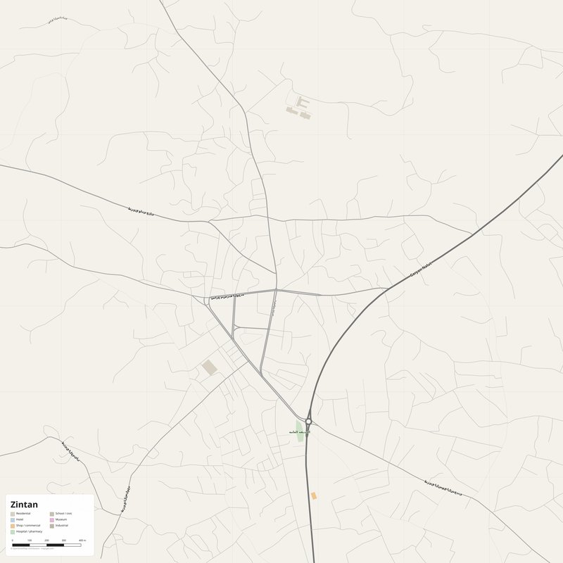 Zintan Map PDF — Printable Street Map Poster with House Numbers