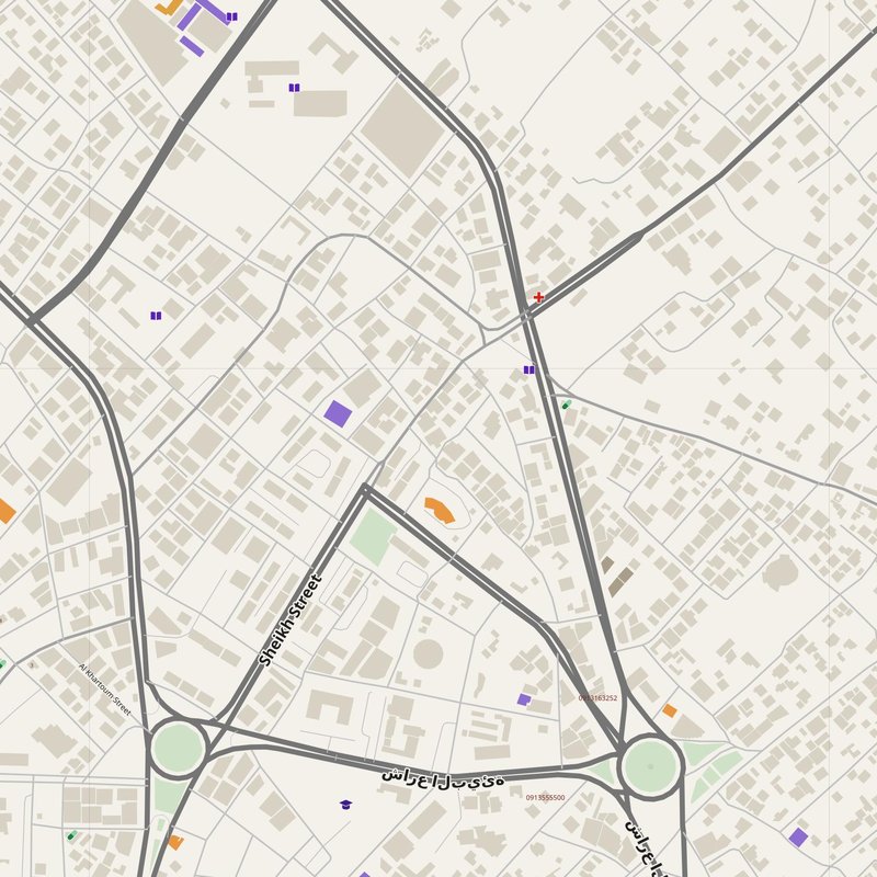Zliten map with house numbers, hospitals, police and fire stations — printable PDF, Libya
