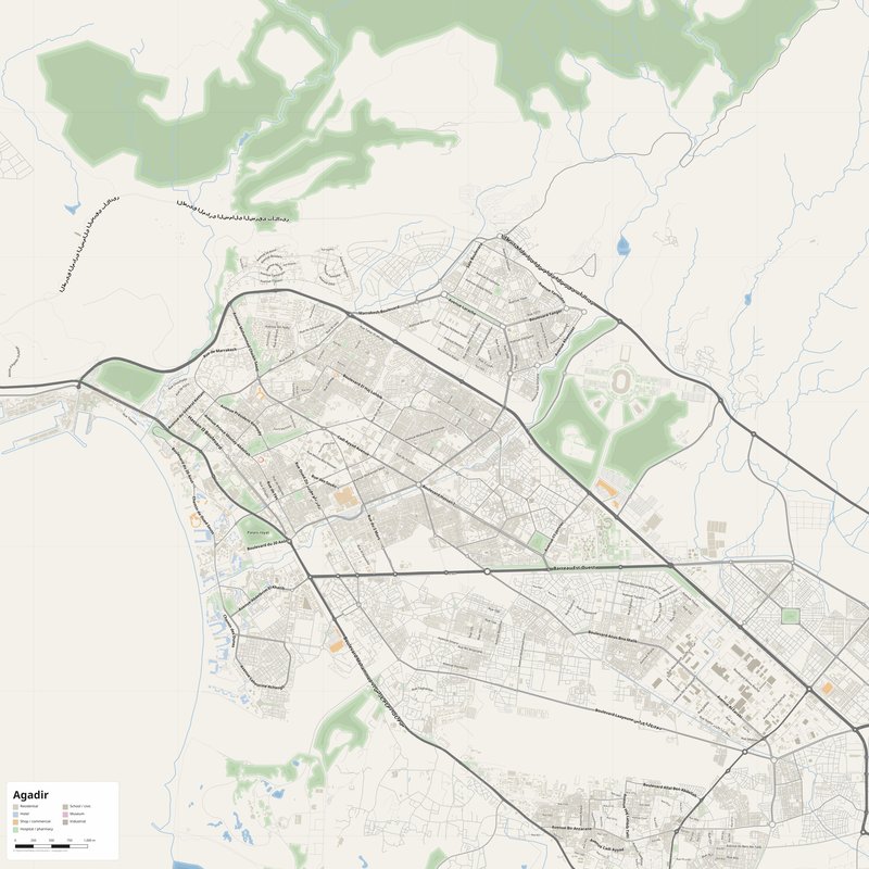 Agadir Map PDF — Printable Street Map Poster with House Numbers