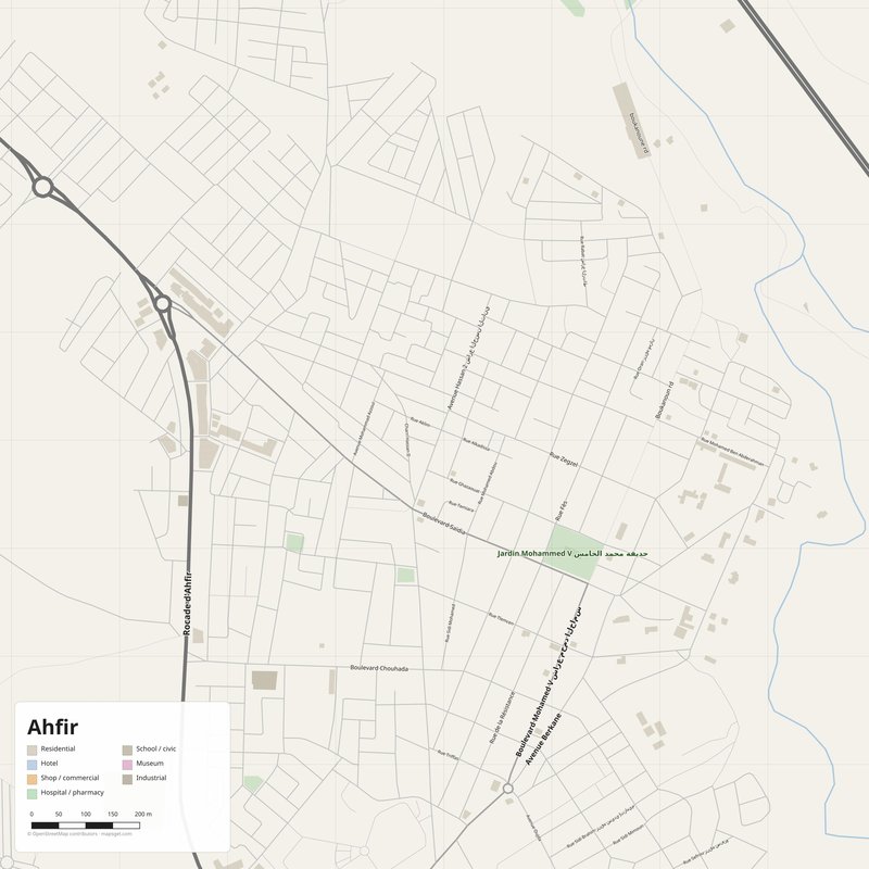 Ahfir Map PDF — Printable Street Map Poster with House Numbers