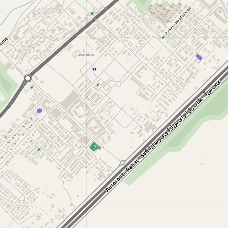 Aïn Attig map with house numbers, hospitals, police and fire stations — printable PDF, Morocco