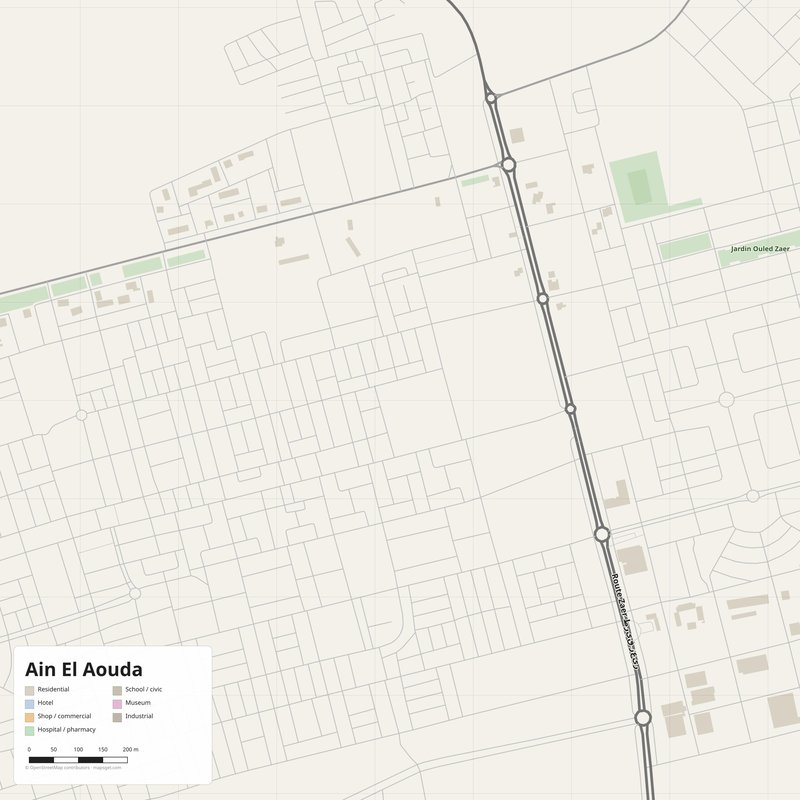 Ain El Aouda Map PDF — Printable Street Map Poster with House Numbers