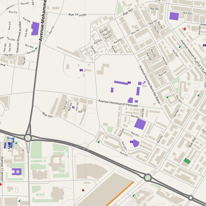Ait Melloul map with house numbers, hospitals, police and fire stations — printable PDF, Morocco