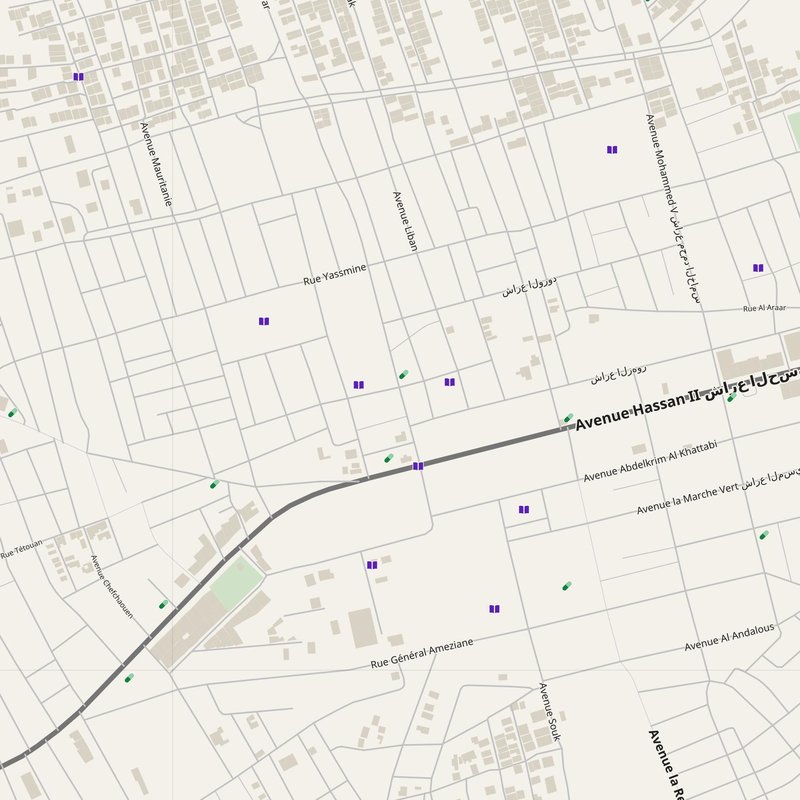 Al Aaroui map with house numbers, hospitals, police and fire stations — printable PDF, Morocco