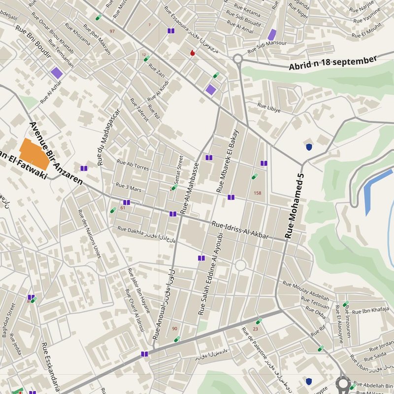 Al Hoceïma map with house numbers, hospitals, police and fire stations — printable PDF, Morocco