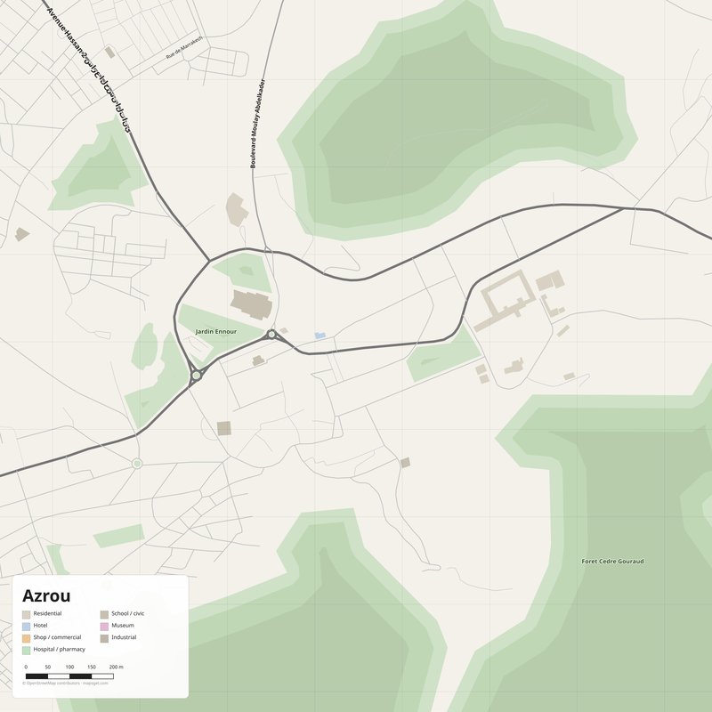 Azrou Map PDF — Printable Street Map Poster with House Numbers