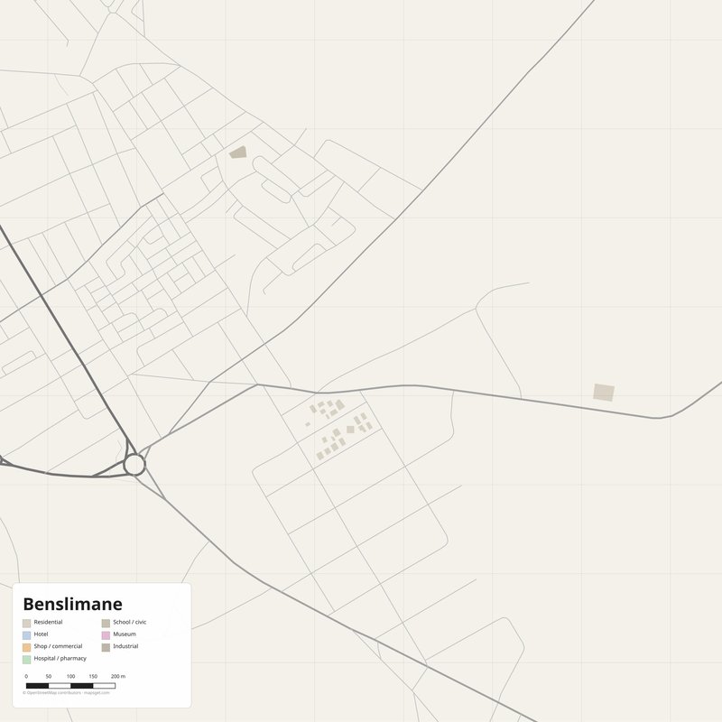Benslimane Map PDF — Printable Street Map Poster with House Numbers