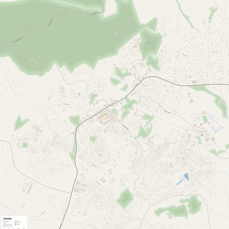 Printable street map poster of Zomba, Malawi