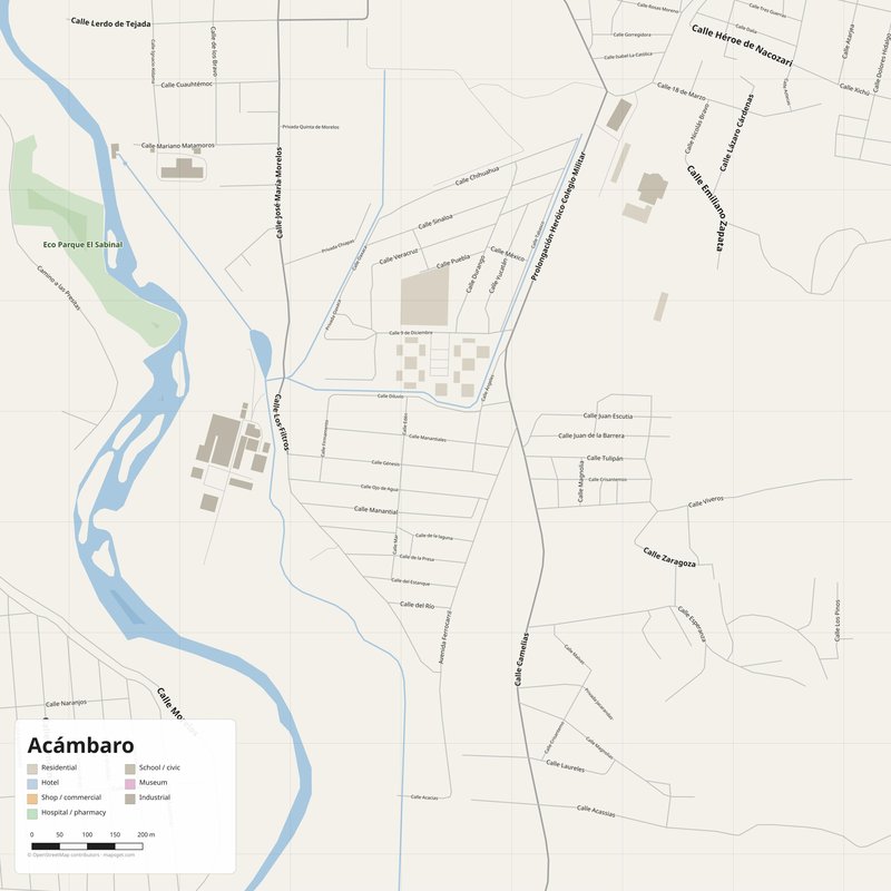 Mapa de Acámbaro PDF — plano callejero imprimible con números de casa
