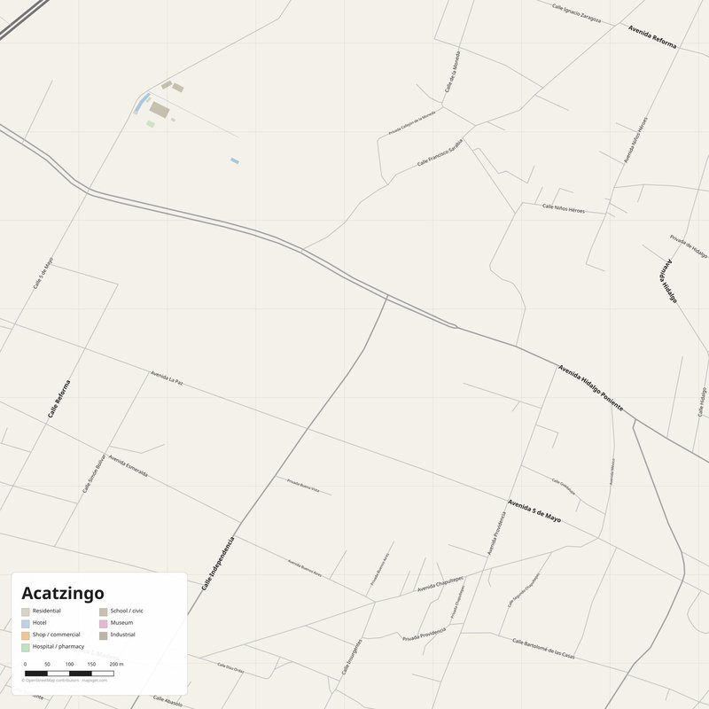 Acatzingo Map PDF — Printable Street Map Poster with House Numbers