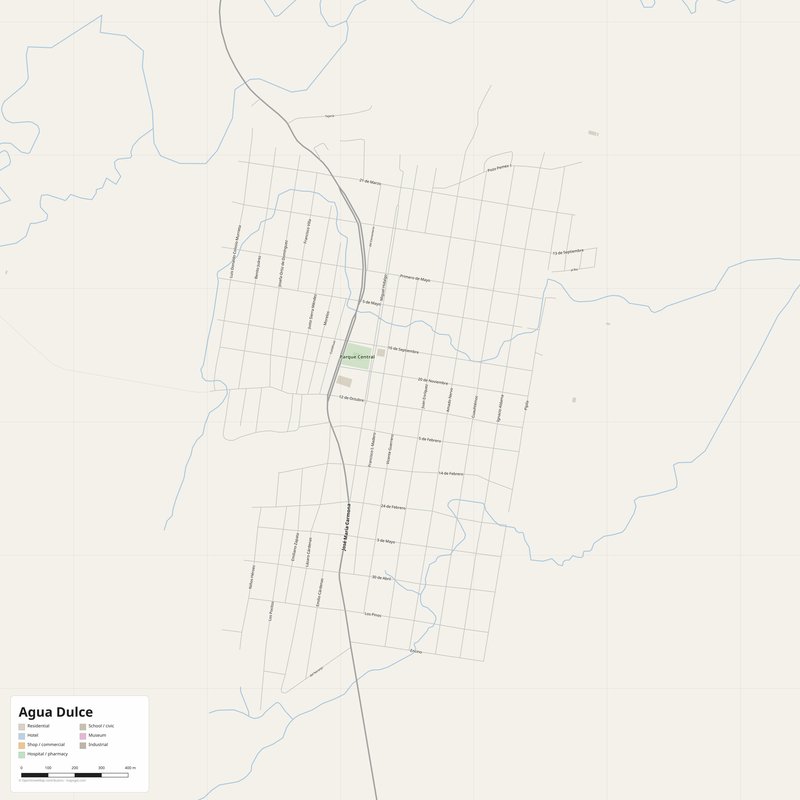 Mapa de Agua Dulce PDF — plano callejero imprimible con números de casa