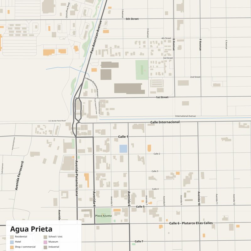 Agua Prieta Map PDF — Printable Street Map Poster with House Numbers