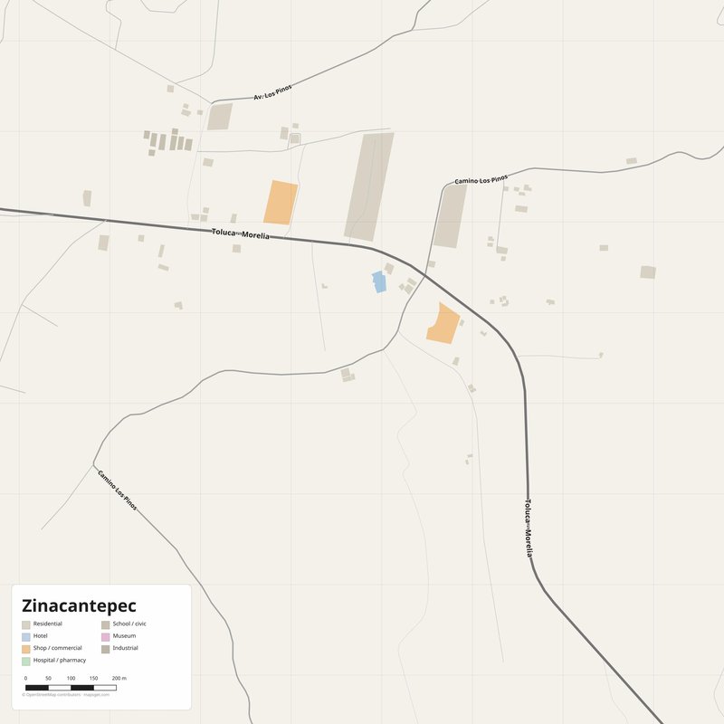 Zinacantepec Map PDF — Printable Street Map Poster with House Numbers