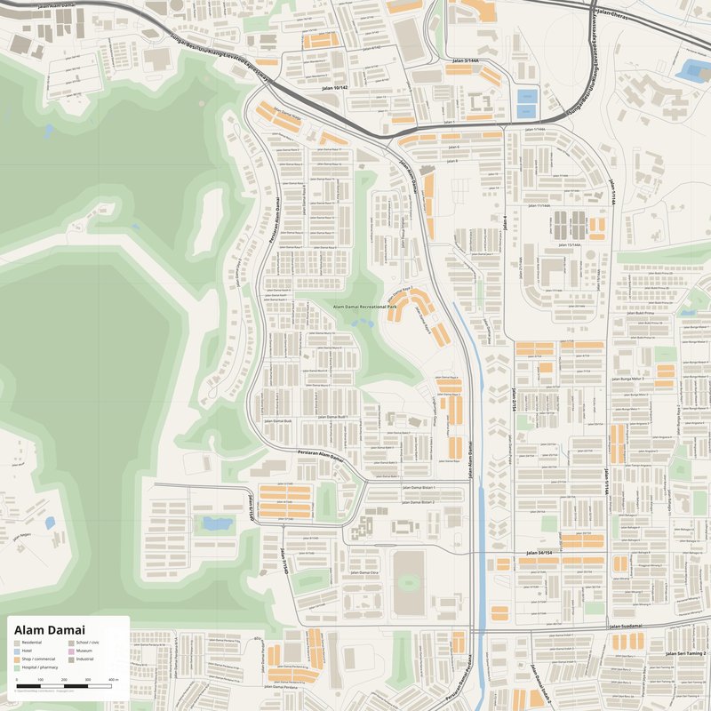 Alam Damai Map PDF — Printable Street Map Poster with House Numbers
