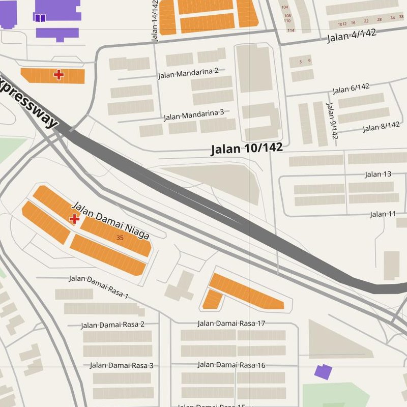 Alam Damai map with house numbers, hospitals, police and fire stations — printable PDF, Malaysia