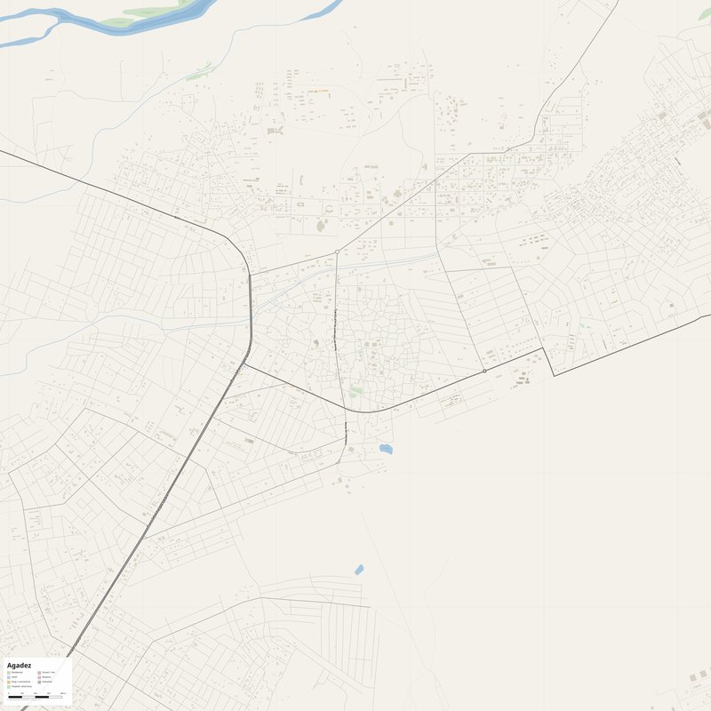 Agadez Map PDF — Printable Street Map Poster with House Numbers