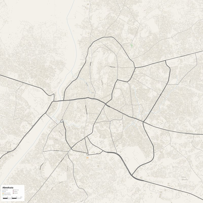 Abeokuta Map PDF — Printable Street Map Poster with House Numbers