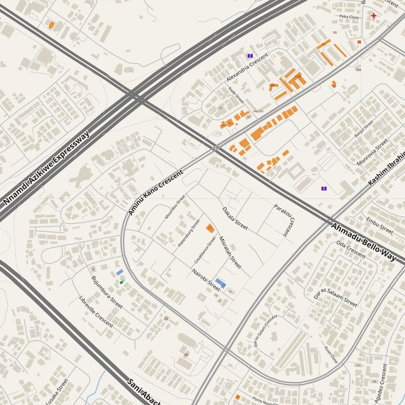 Abuja map with house numbers, hospitals, police and fire stations — printable PDF, Nigeria