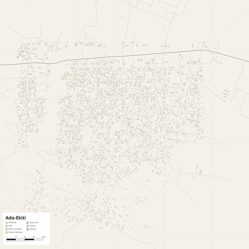 Ado-Ekiti Map PDF — Printable Street Map Poster with House Numbers
