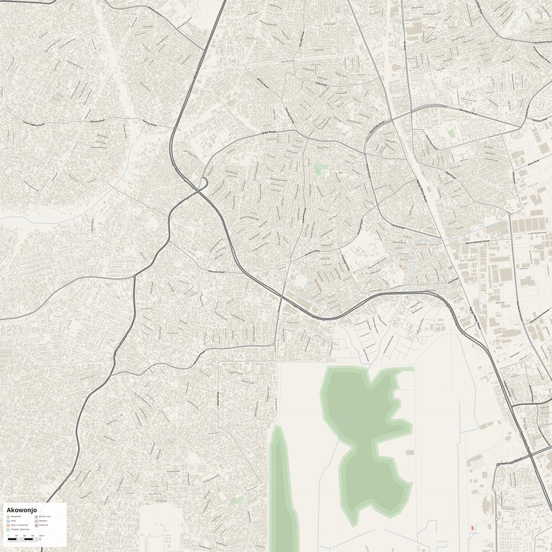Akowonjo Map PDF — Printable Street Map Poster with House Numbers