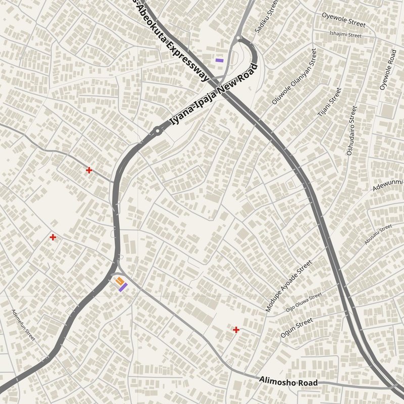 Akowonjo map with house numbers, hospitals, police and fire stations — printable PDF, Nigeria