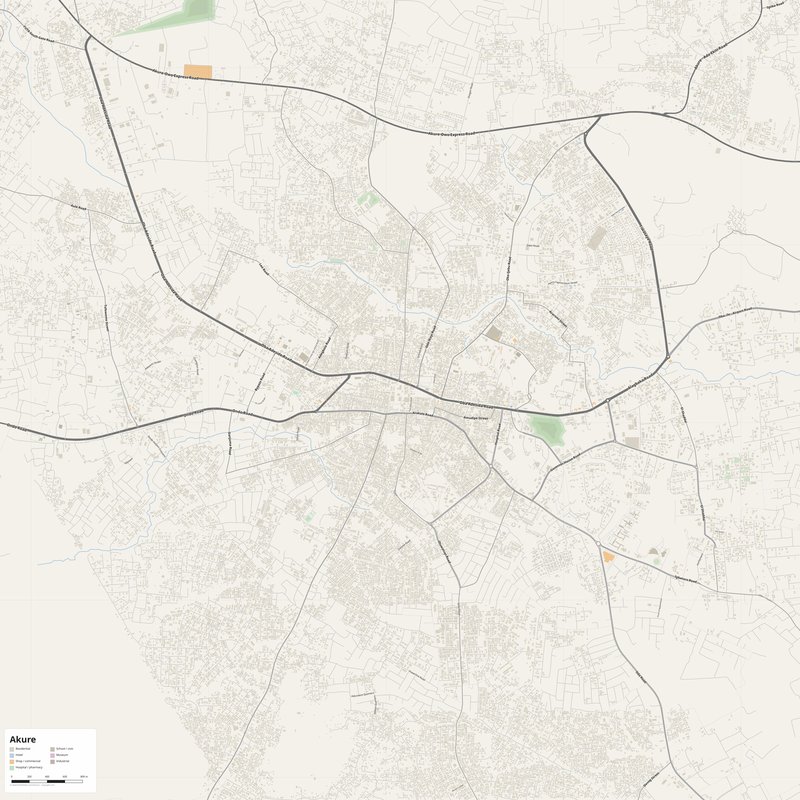 Akure Map PDF — Printable Street Map Poster with House Numbers