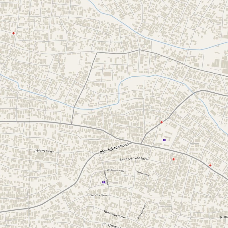 Alasia map with house numbers, hospitals, police and fire stations — printable PDF, Nigeria