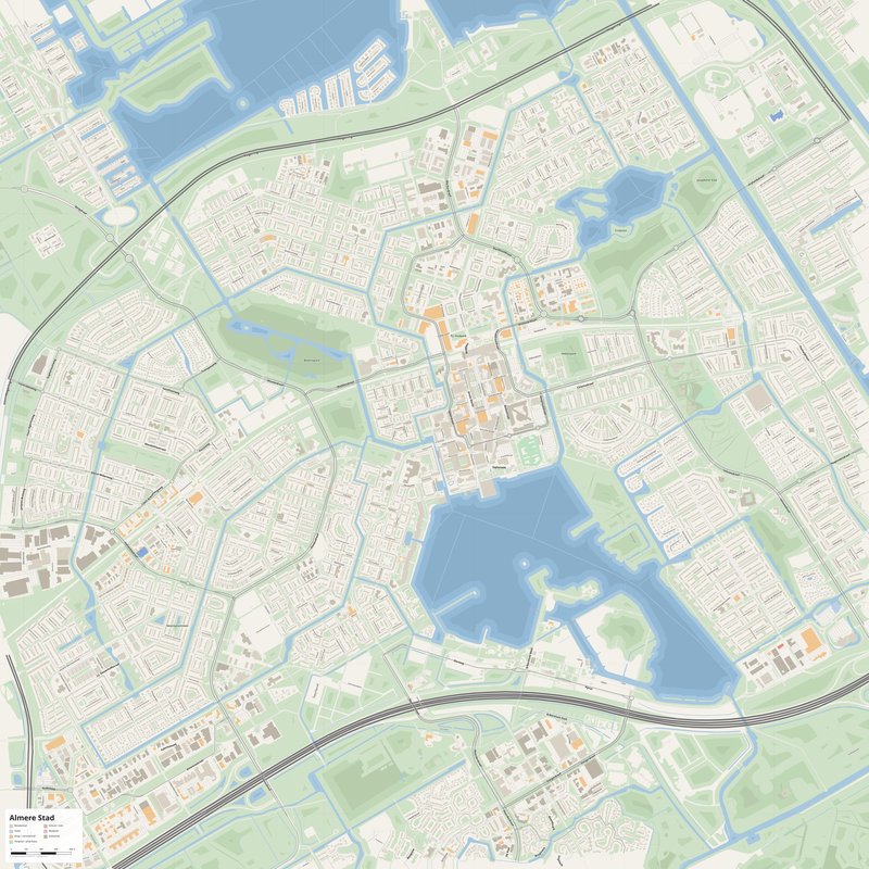 Almere Stad Map PDF — Printable Street Map Poster with House Numbers