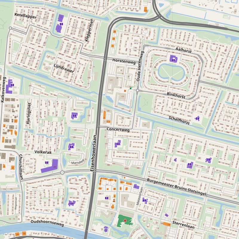 Alphen aan den Rijn map with house numbers, hospitals, police and fire stations — printable PDF, Netherlands