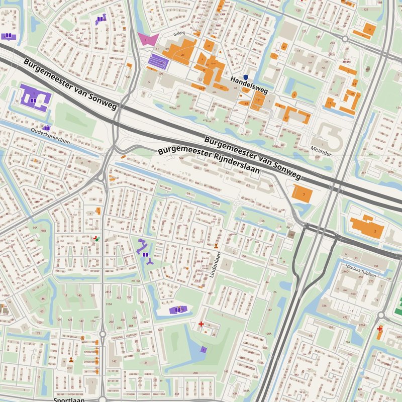 Amstelveen map with house numbers, hospitals, police and fire stations — printable PDF, Netherlands