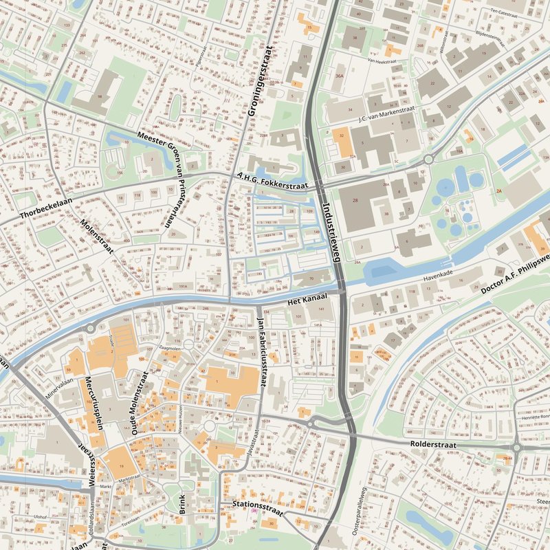 Assen street map with house numbers — printable address map PDF, Netherlands